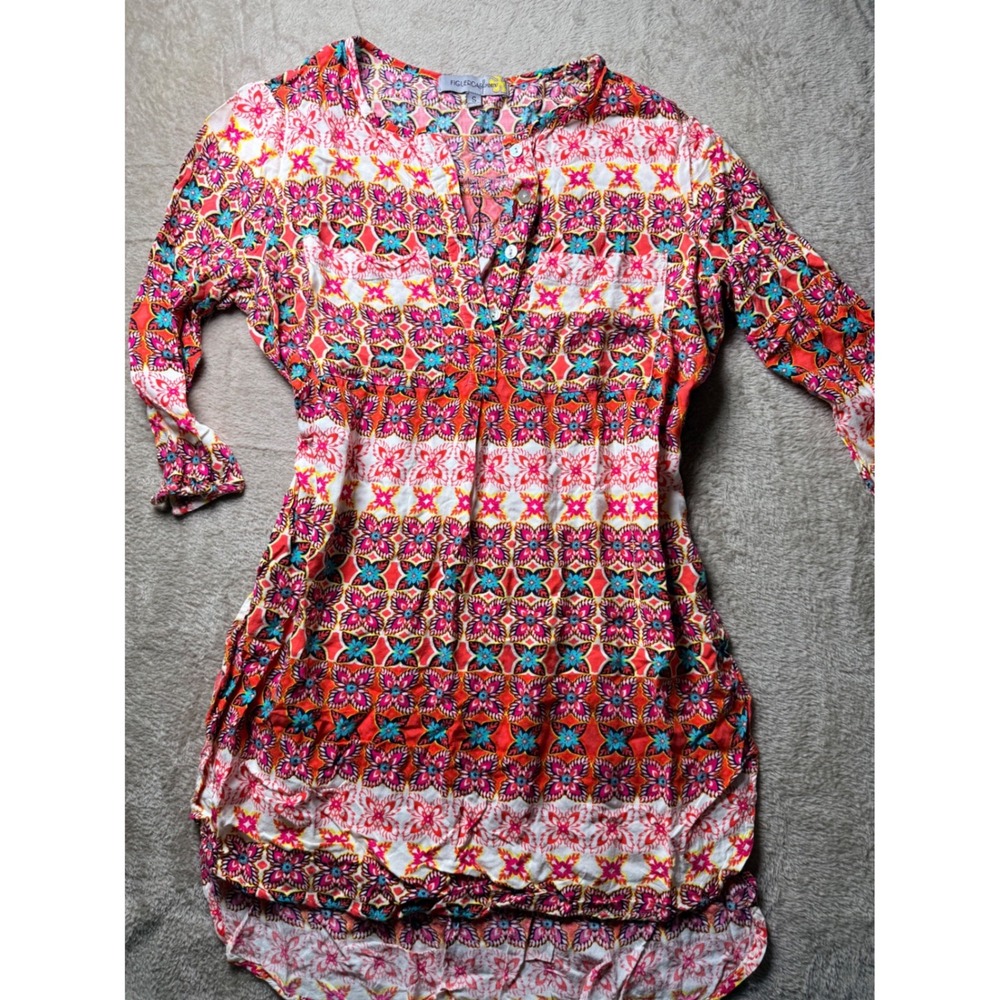 Figueroa & Flower Womens Medallion Print Rayon‎ Tunic Top Size S Western Boho